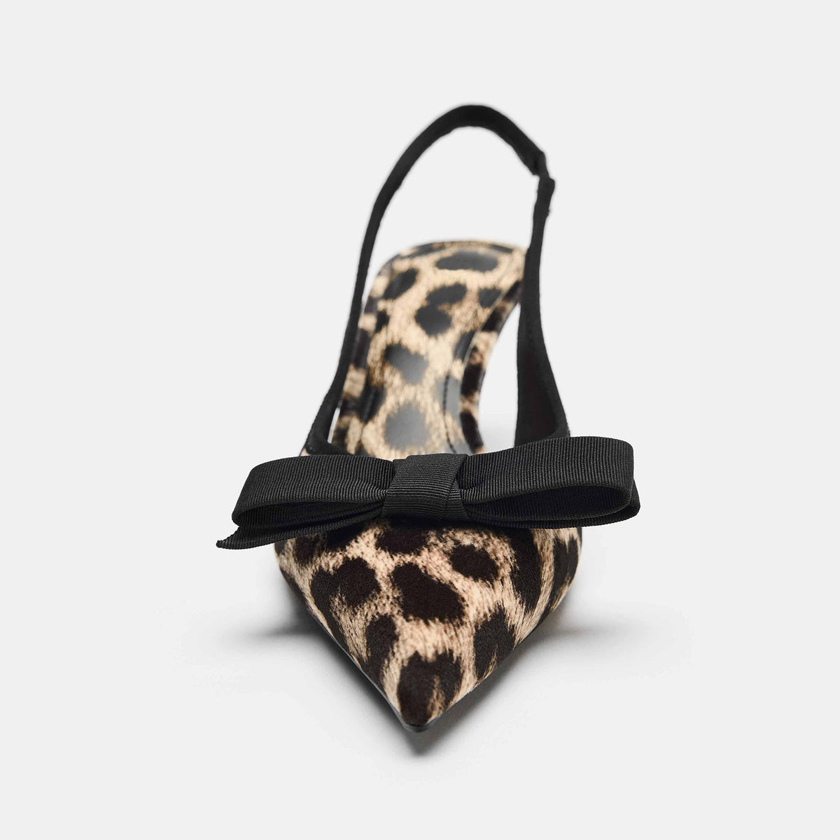 Leopard Pattern Faux Suede Pointed-Toe Front Knot Slingback Kitten Heels
