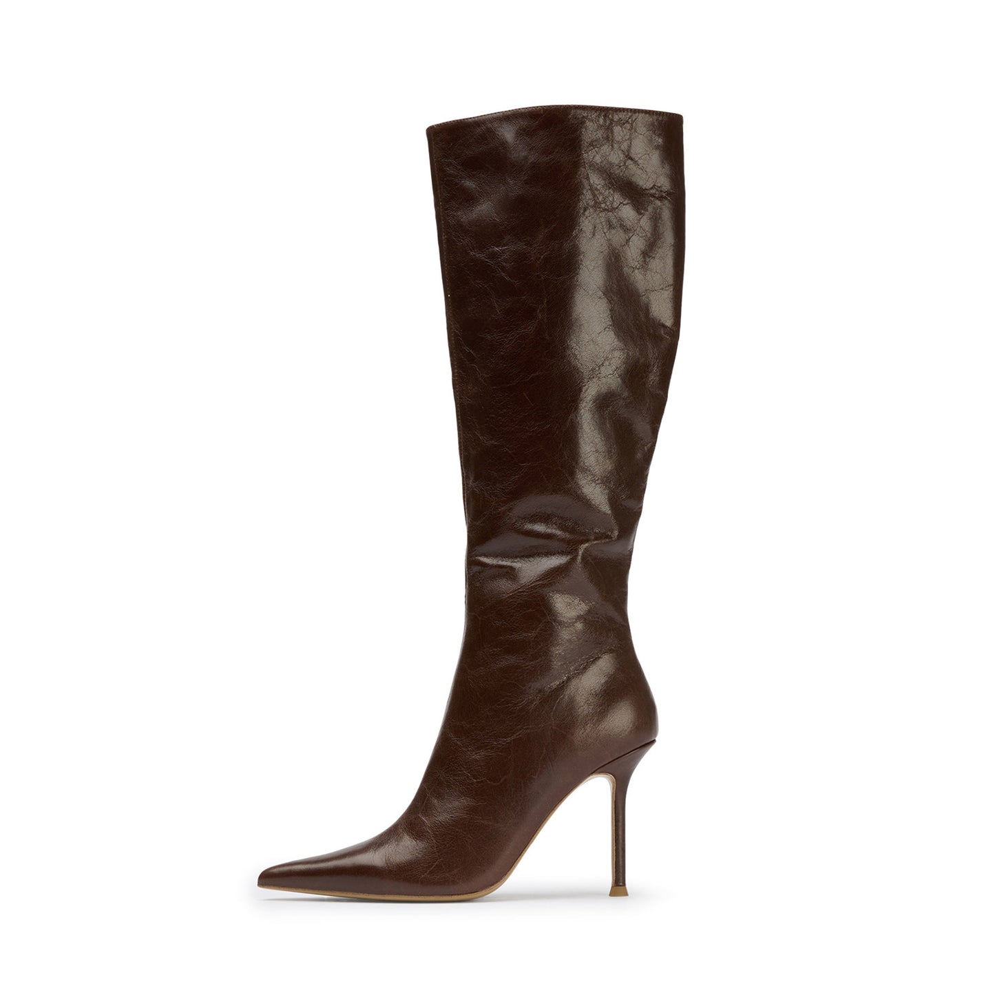 Vintage Chocolate Pointed-Toe Full-Zip Sleek Knee High Stiletto Boots