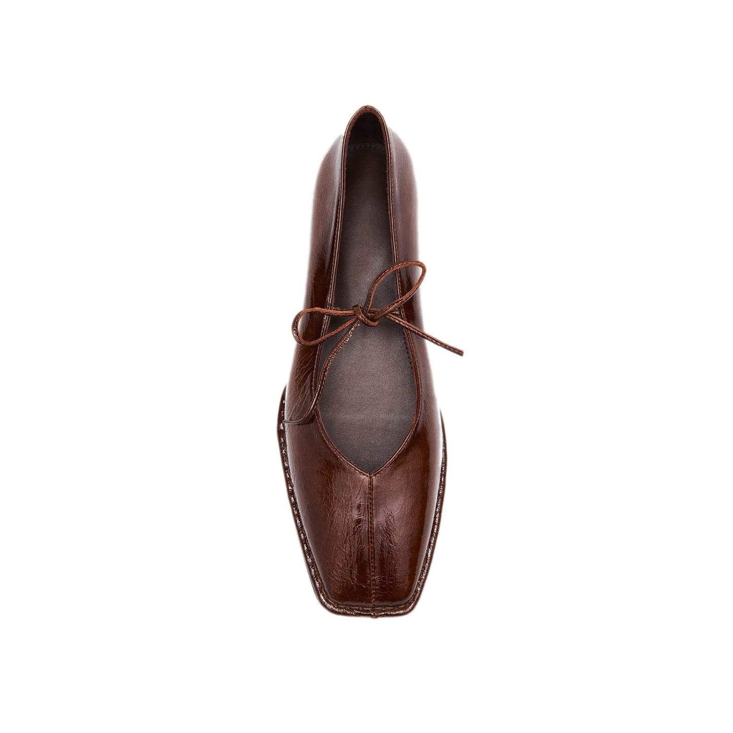 Patent Brown Square-Toe V-Cut Vamps Middle Bow Ballet Flats