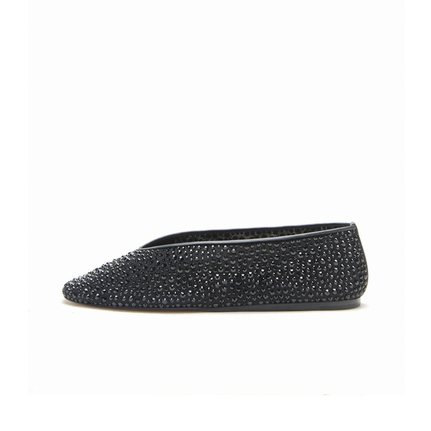 Black Mesh Round-Toe Full Crystals Chic Ballet Flats