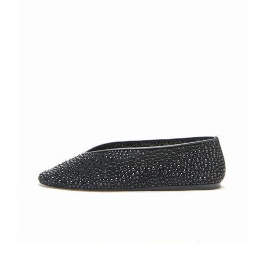 Black Mesh Round-Toe Full Crystals Chic Ballet Flats