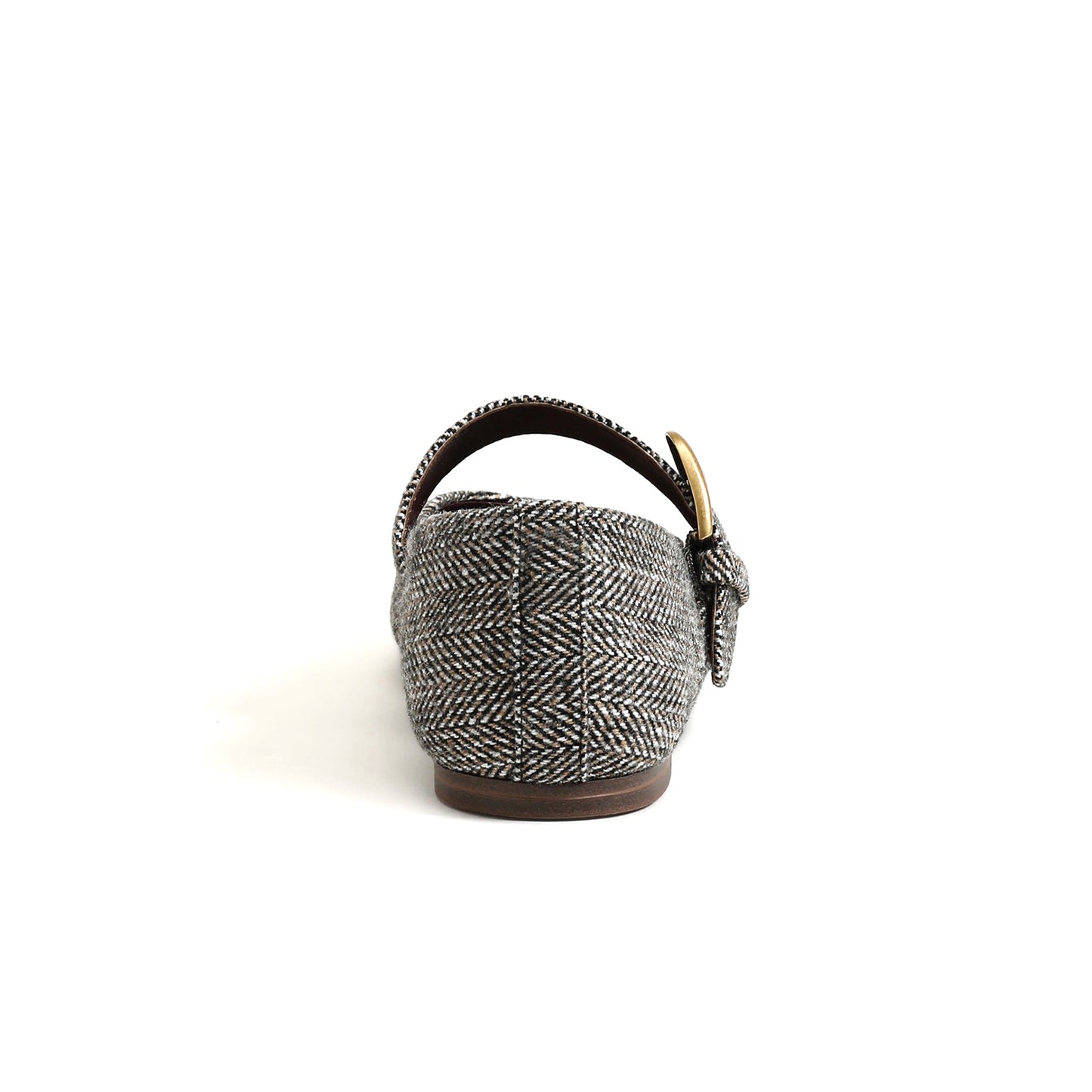 Black Figured Cloth Square-Toe Buckle Bridge Strap Ballet Flats