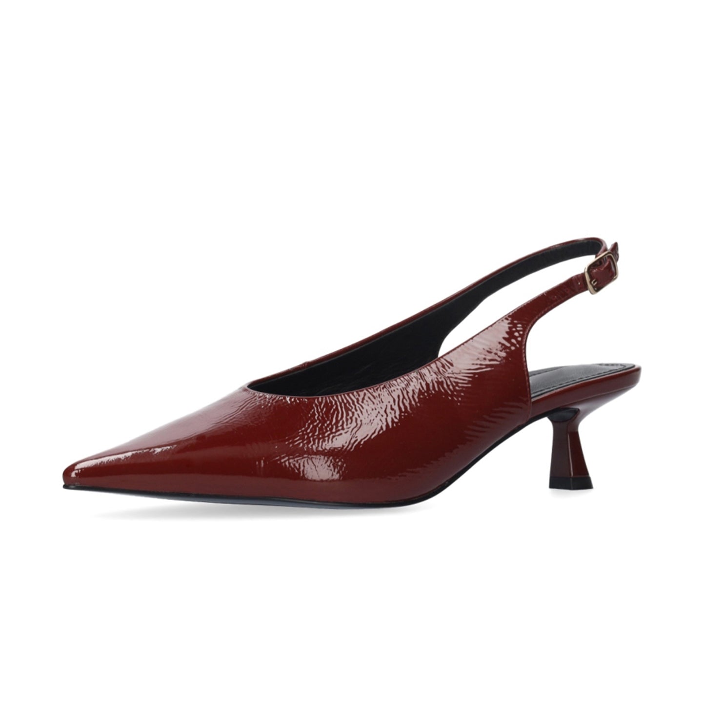 Patent Dark Red Pointed-Toe Buckle Back Strap Chic Kitten Heels