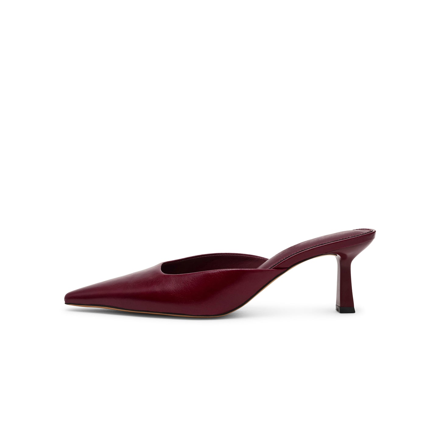 Wine Red Pointed-Toe Classic Slip-On Backless Kitten Heels