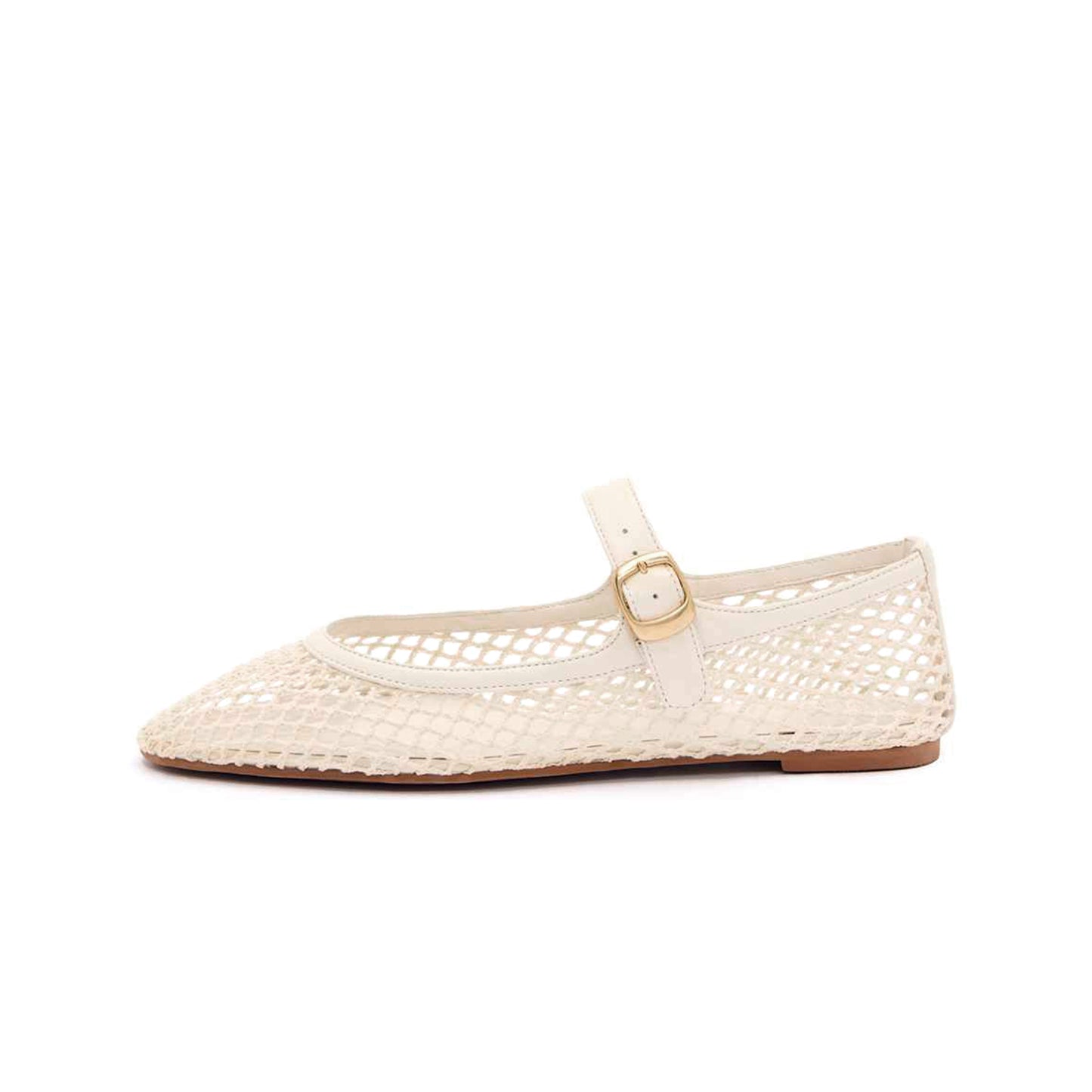 Ivory Mesh Round-Toe Bridge Strap Slip-On Flats