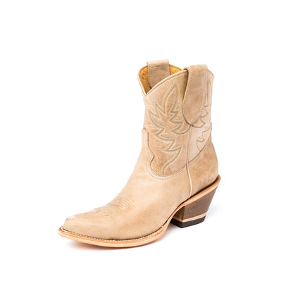 Sand Almond-Toe Embroidery Ankle Cowgirl Boots