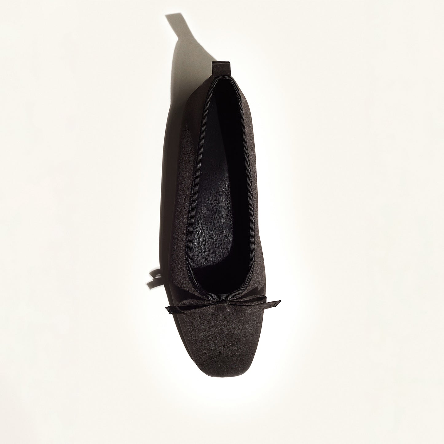 Black Satin Square-Toe Classic Ballet Flats With Front Bow