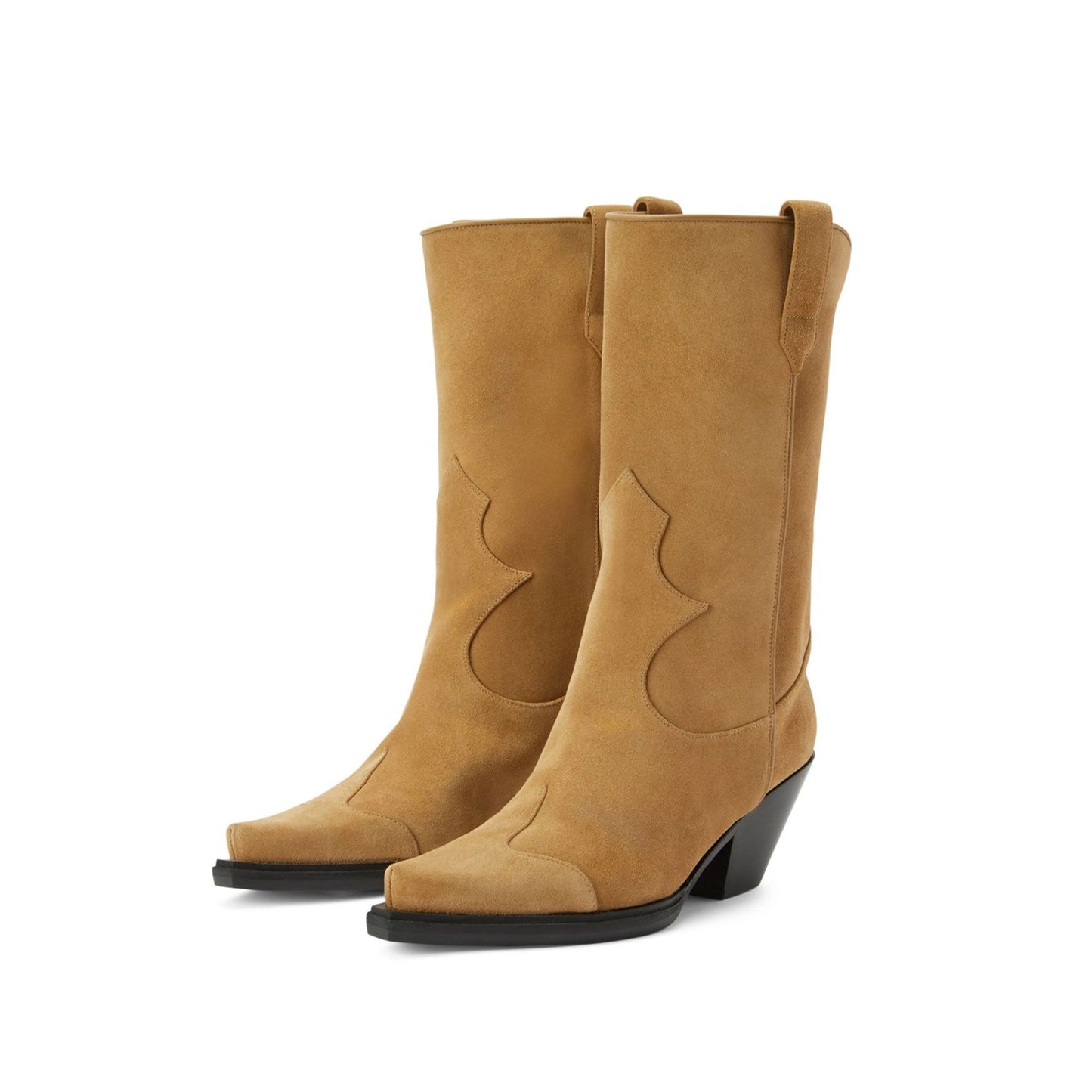 Brown Faux Suede Snip-Toe Classic Mid Calf Cowgirl Boots