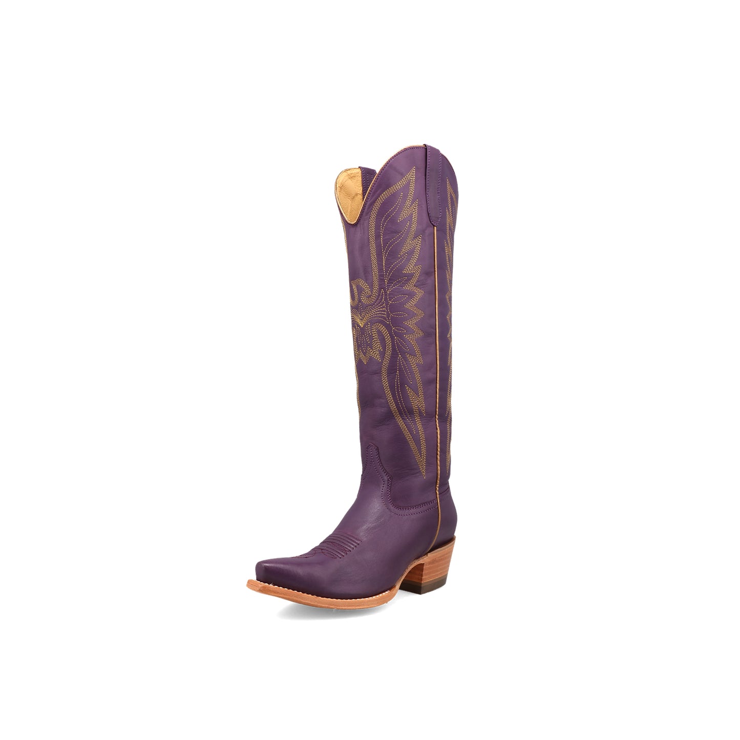 Purple Snip-Toe Gold Embroidery Half-Zip Knee High Cowgirl Boots