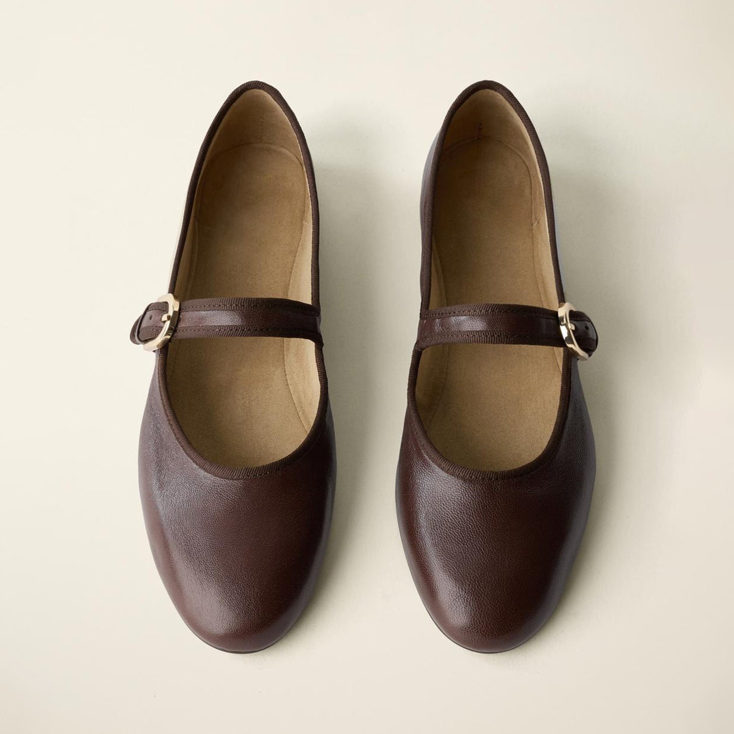 Brown Round-Toe Simple Buckle Middle Strap Chic Ballet Flats