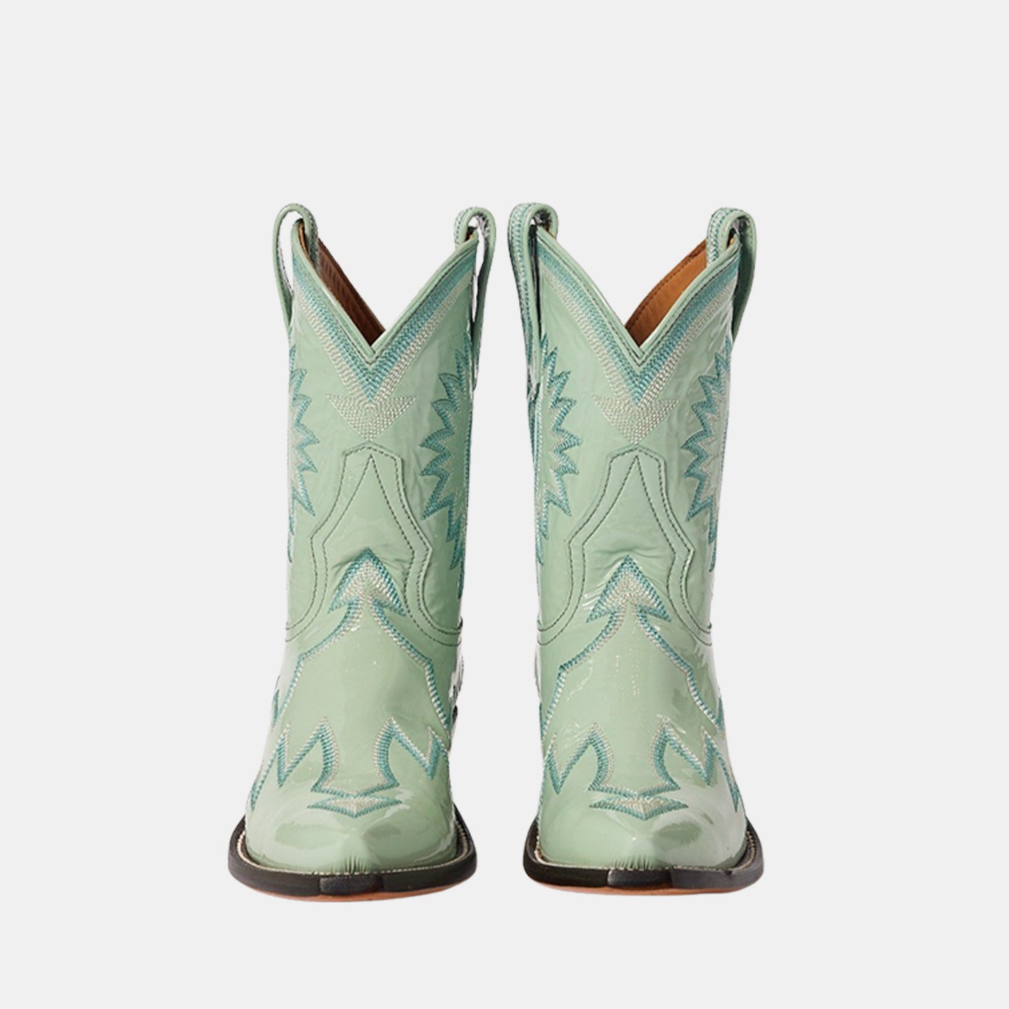 Patent Teal Snip-Toe Western Embroidery Ankle Cowgirl Boots