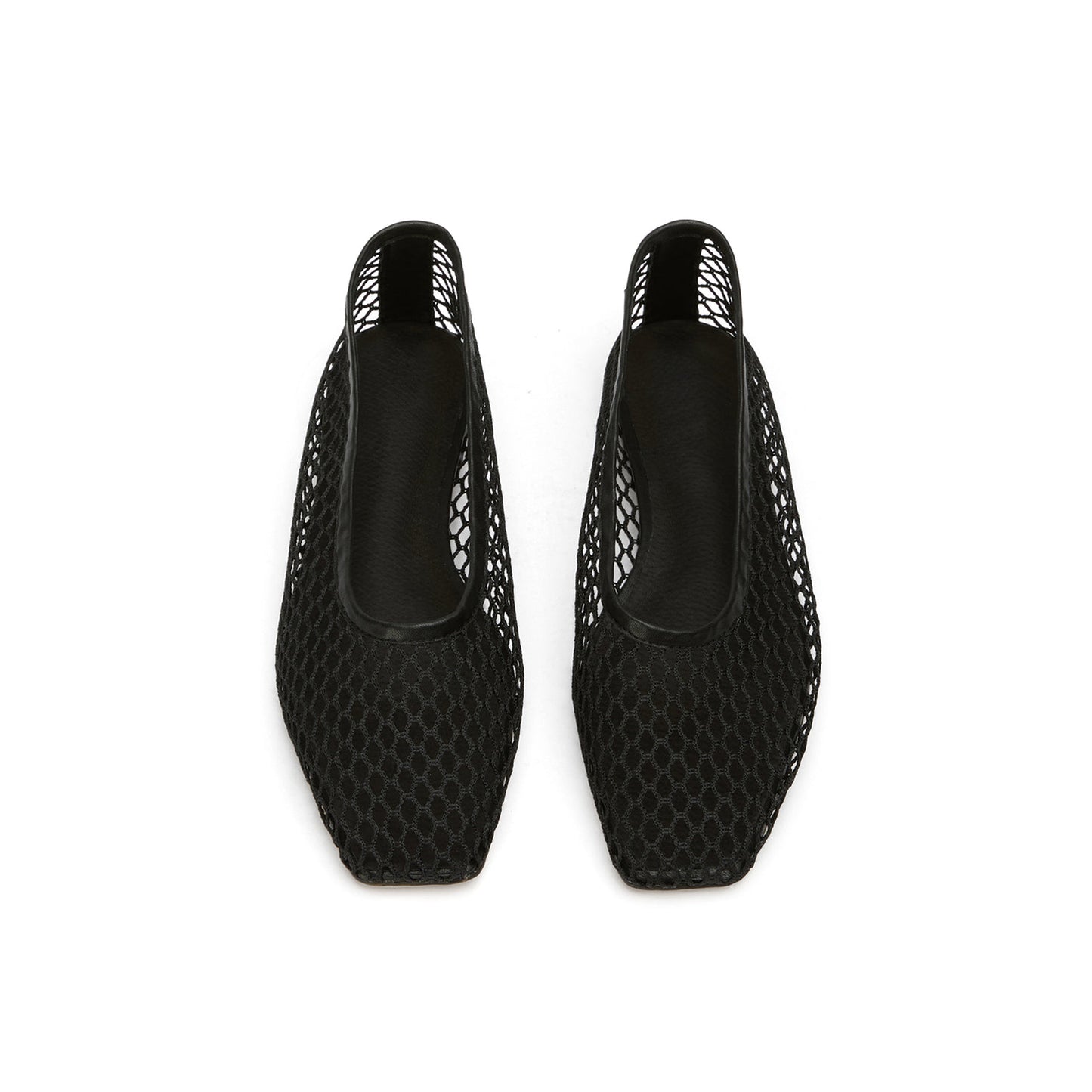 Black Mesh Vegan Leather Square-Toe Ballet Flats