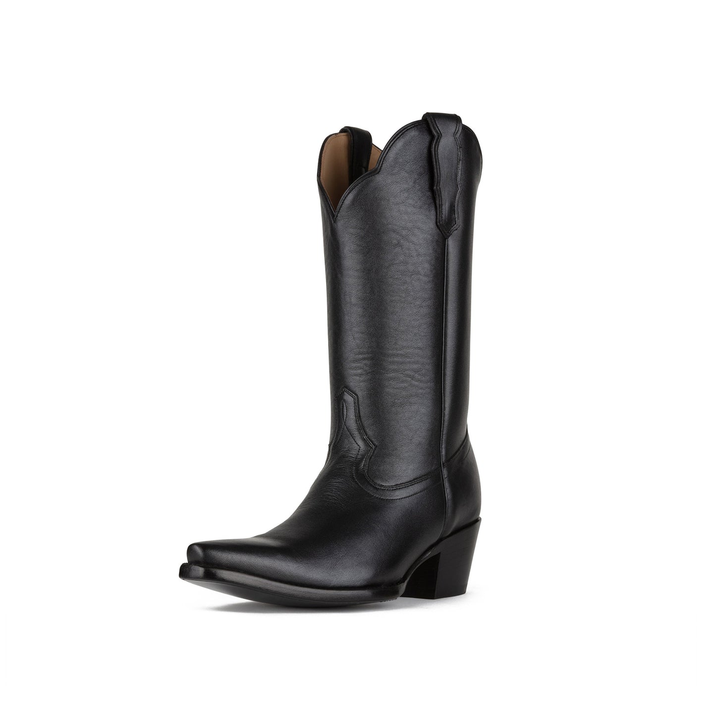 Black Snip-Toe Simple Sleek Mid Calf Cowgirl Boots