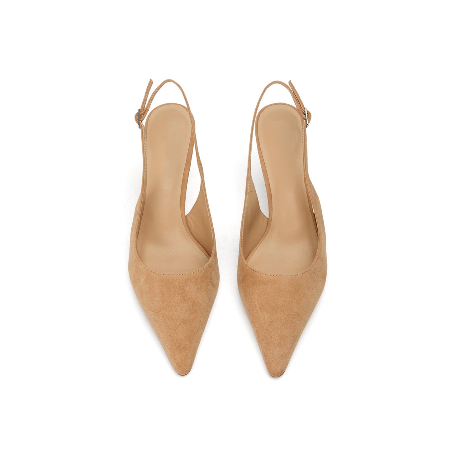 Tan Faux Suede Pointed-Toe Slingback Pumps High Heels