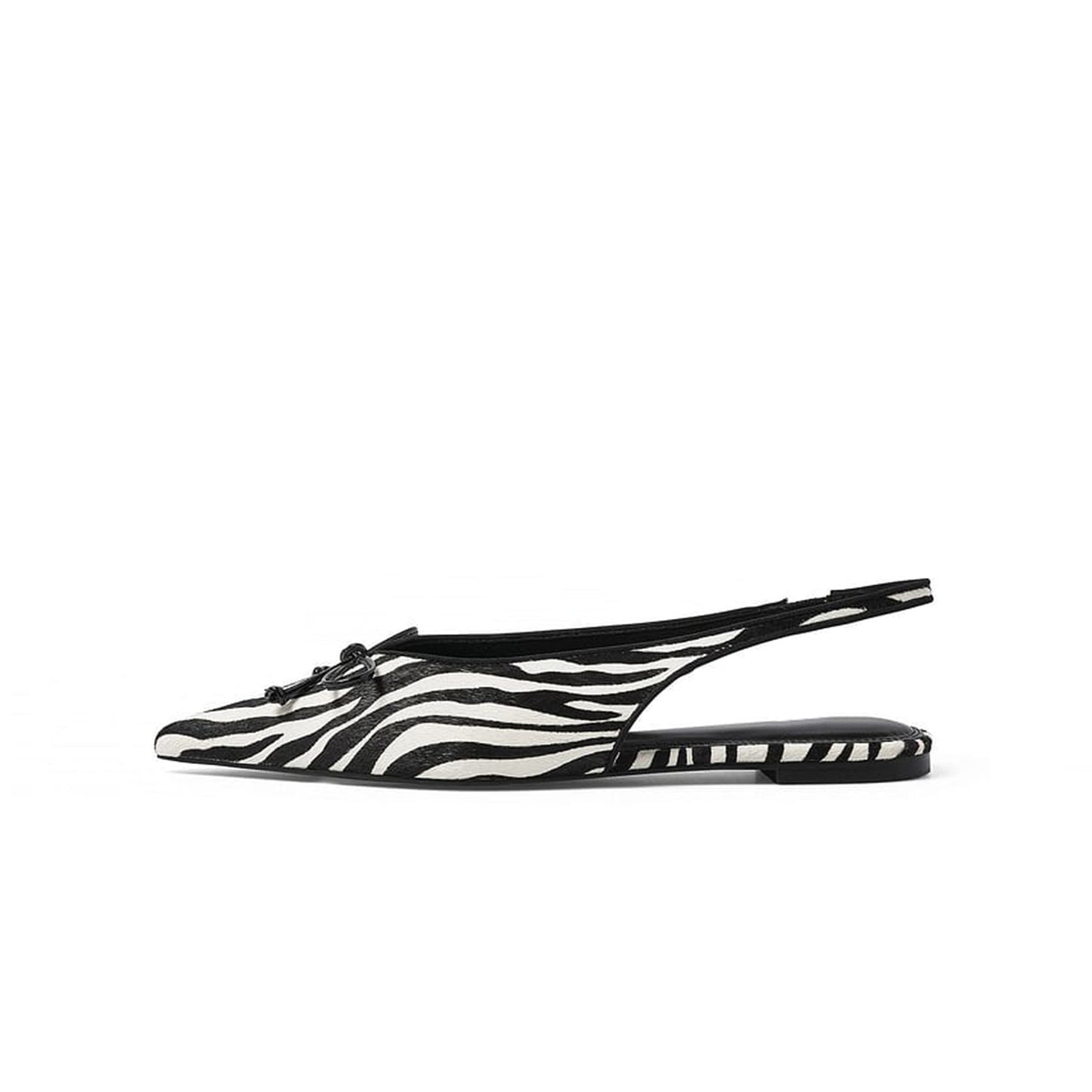 Zebra Print Pointed-Toe Front Bow Classic Slip-On Slingback Flats