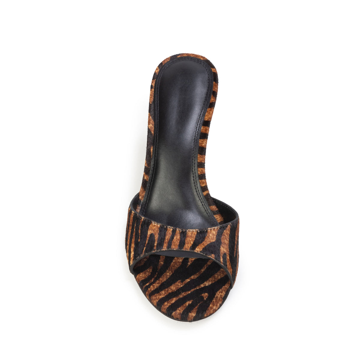 Tiger Pattern Pony Hair Round-Toe Backless Mules High Heels