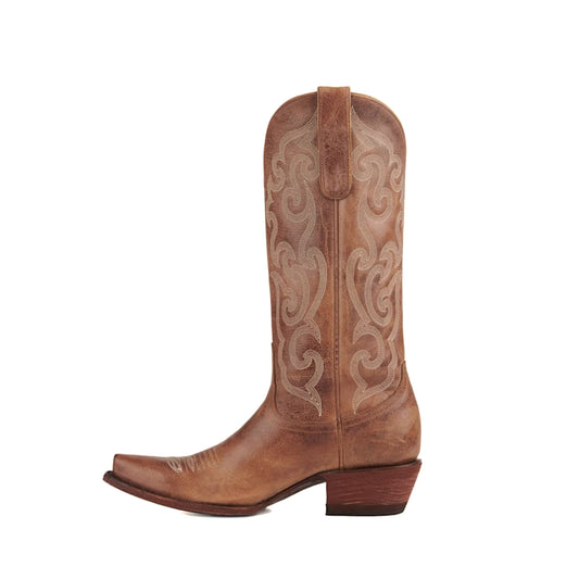 Taupe Snip-Toe Delicate Embroidery Mid Calf Classic Cowgirl Boots