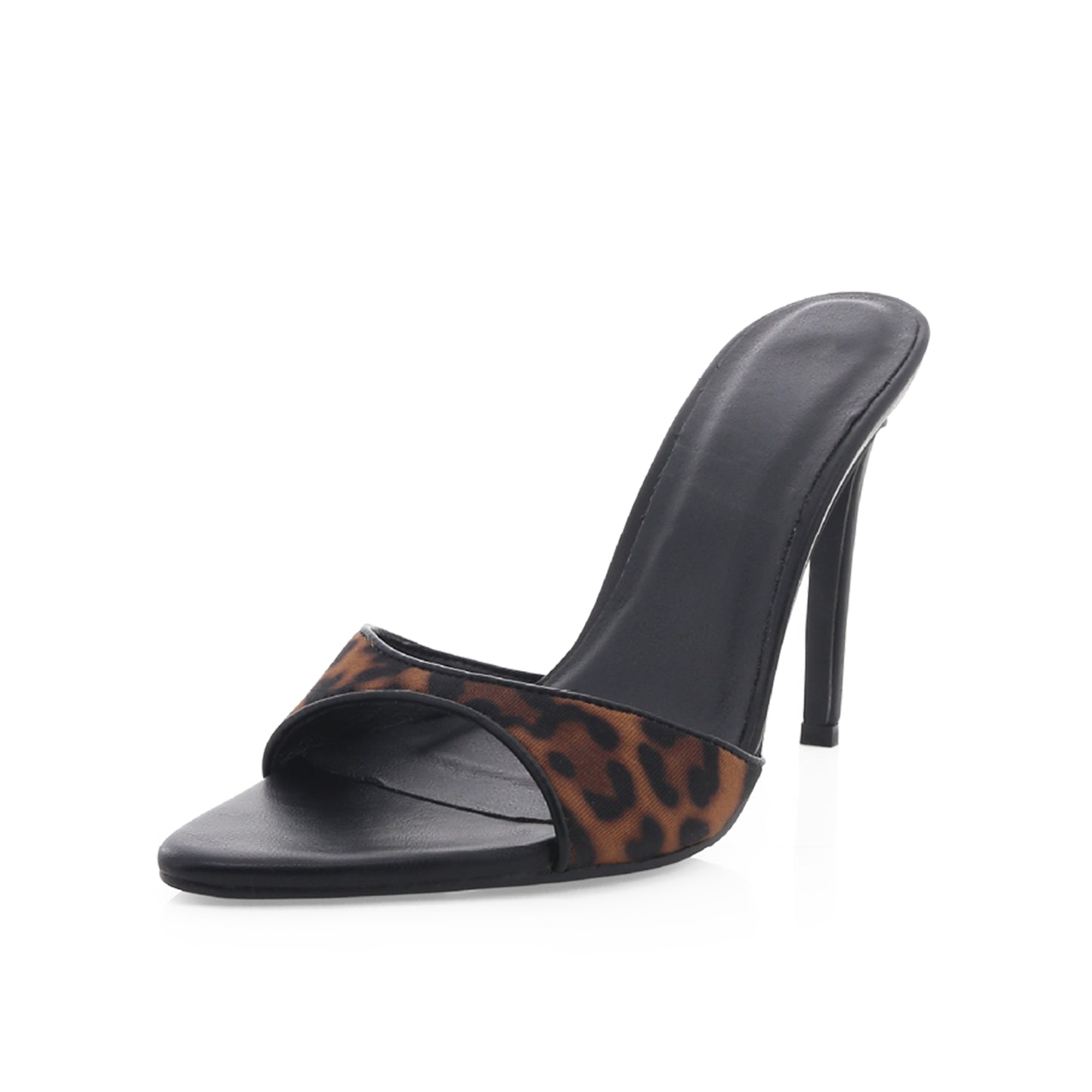Leopard Faux Suede Open Pointed-Toe Slip-On Classic Backless High Heels