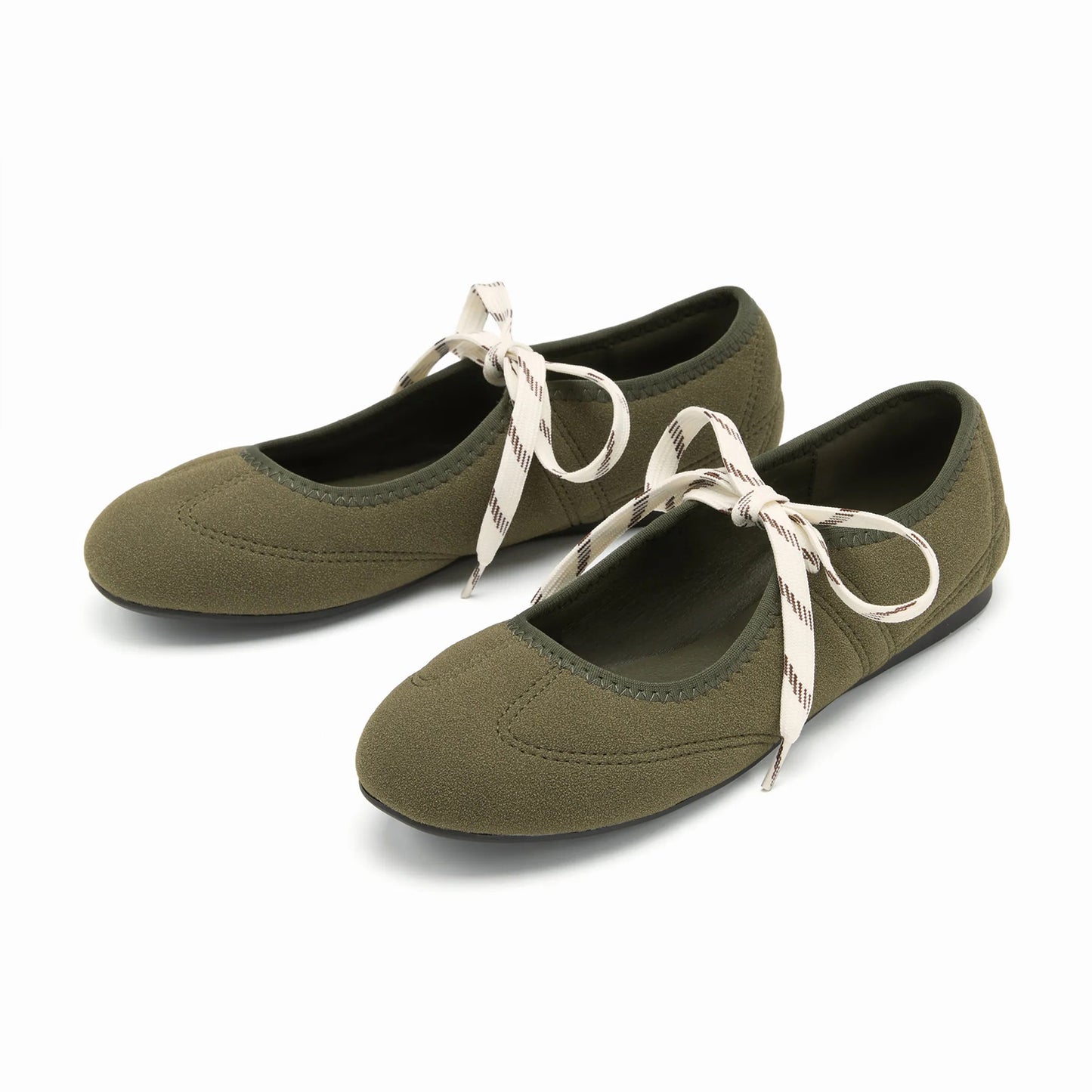 Dark Green Faux Suede Round-Toe Middle Strap Simple Ballet Flats