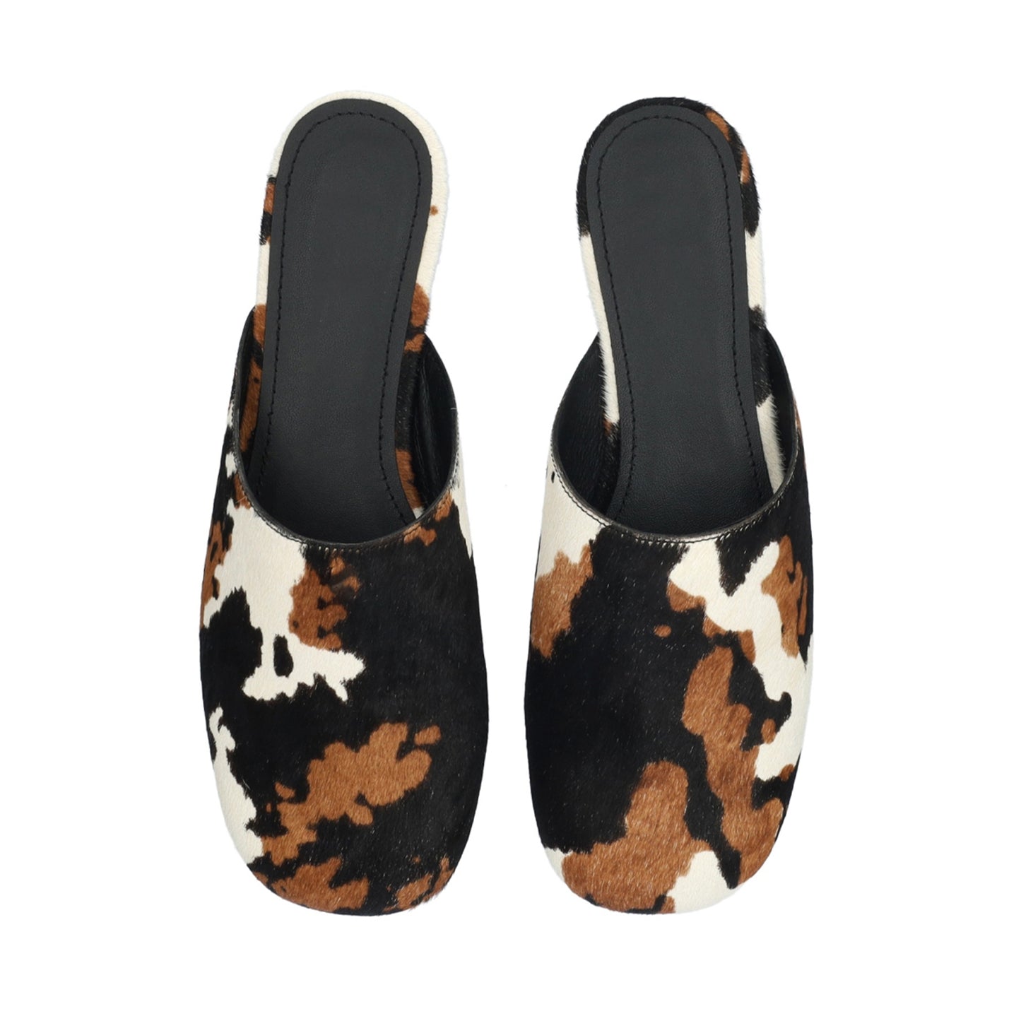 Cow Pattern Pony Hair Vegan Leather Square-Toe Backless Chic Flats