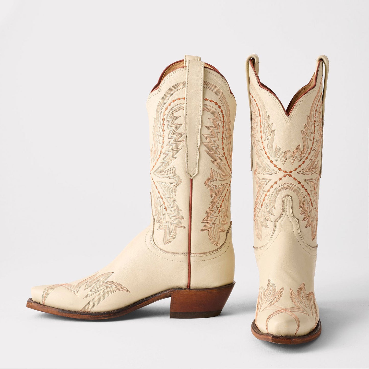 Bone Snip-Toe Western Embroidery Mid Calf Chic Cowgirl Boots