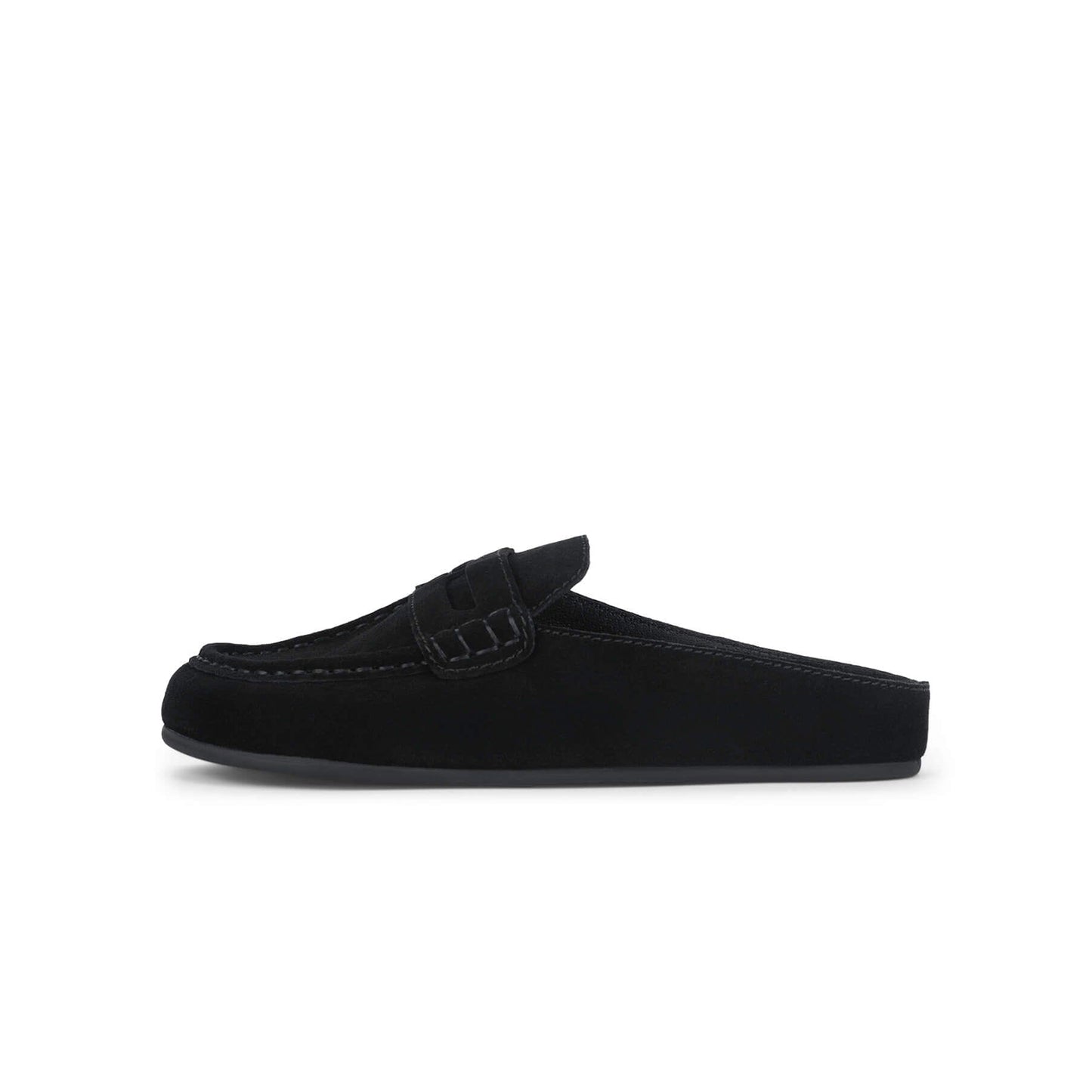 Black Faux Suede Square-Toe Simple Slip-On Mules Flats