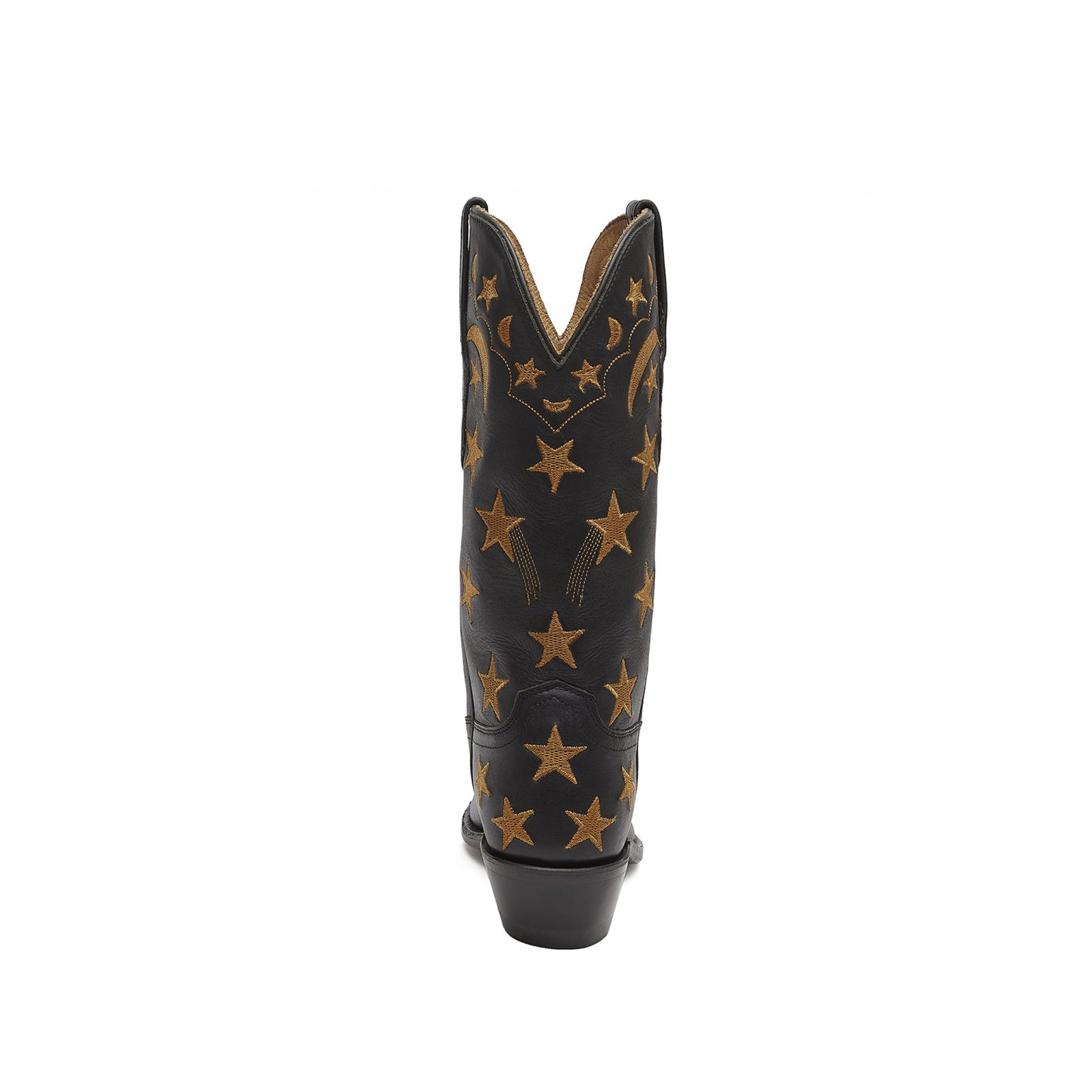 Black Snip-Toe Stars And Moons Embroidery Mid Calf Cowgirl Boots