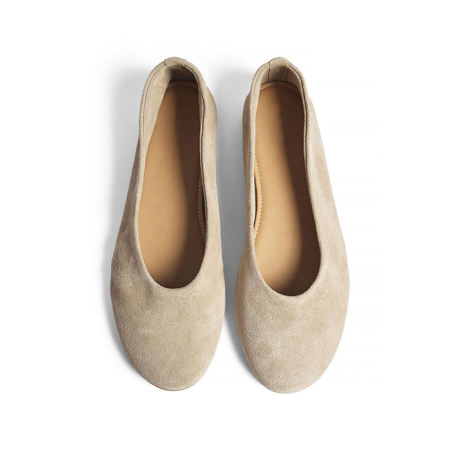 Beige Faux Suede Round-Toe Simple Classic Ballet Flats