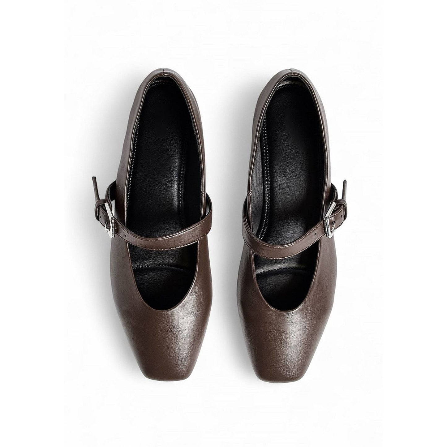 Brown Square-Toe Buckle Mary Jane Ballet Flats