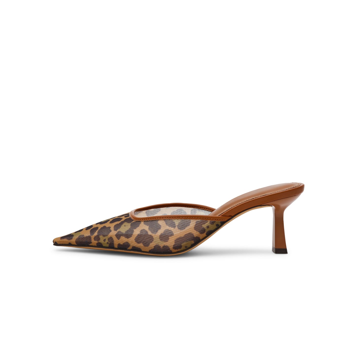 Leopard Mesh Pointed-Toe Classic Slip-On Backless Kitten Heels