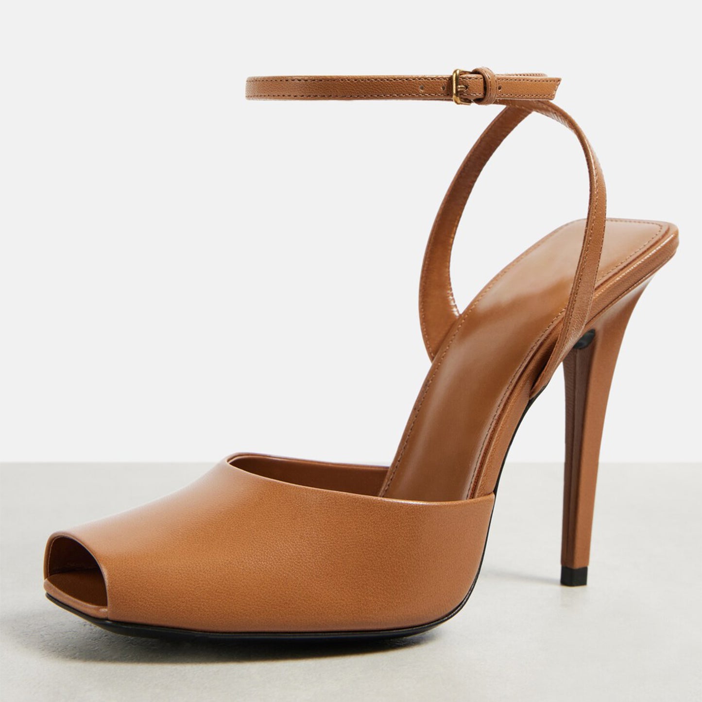 Brown Square-Toe Ankle Strap High Heels
