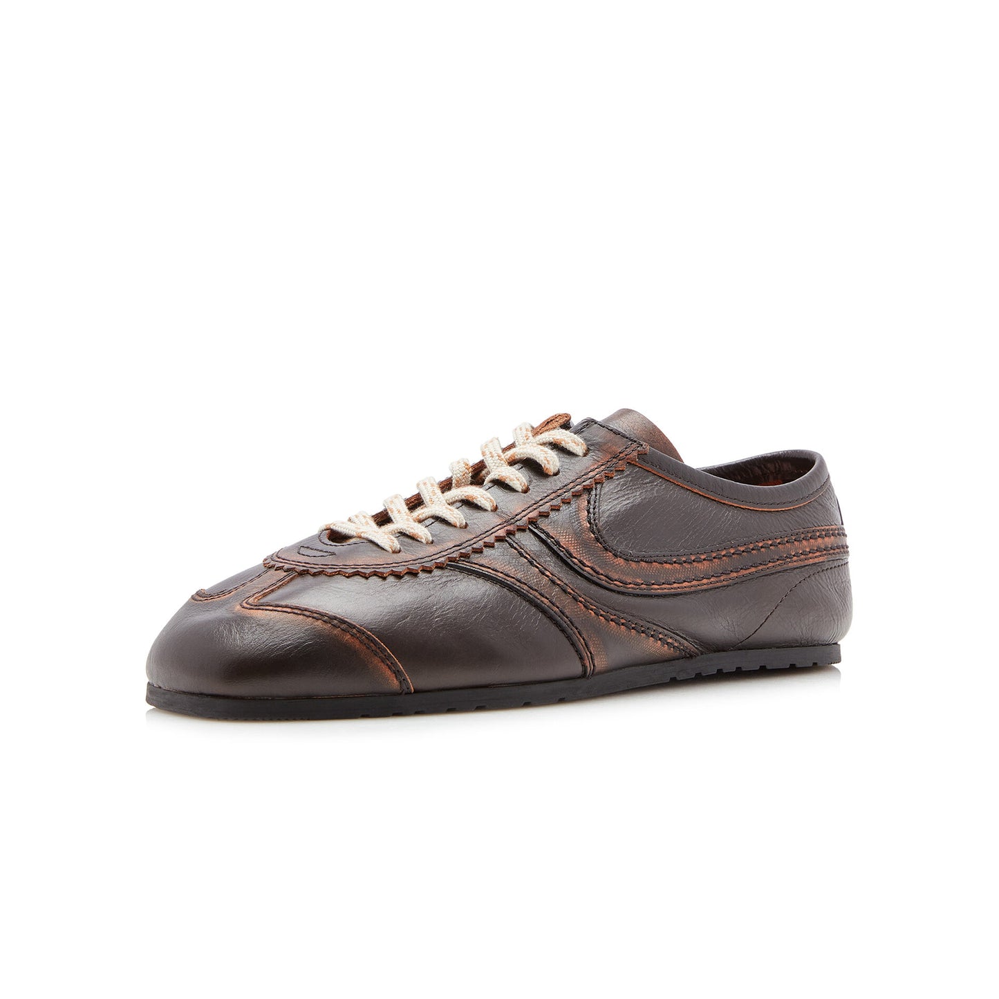 Brown Vegan Leather Square-Toe Lace-Up Sneakers Flats