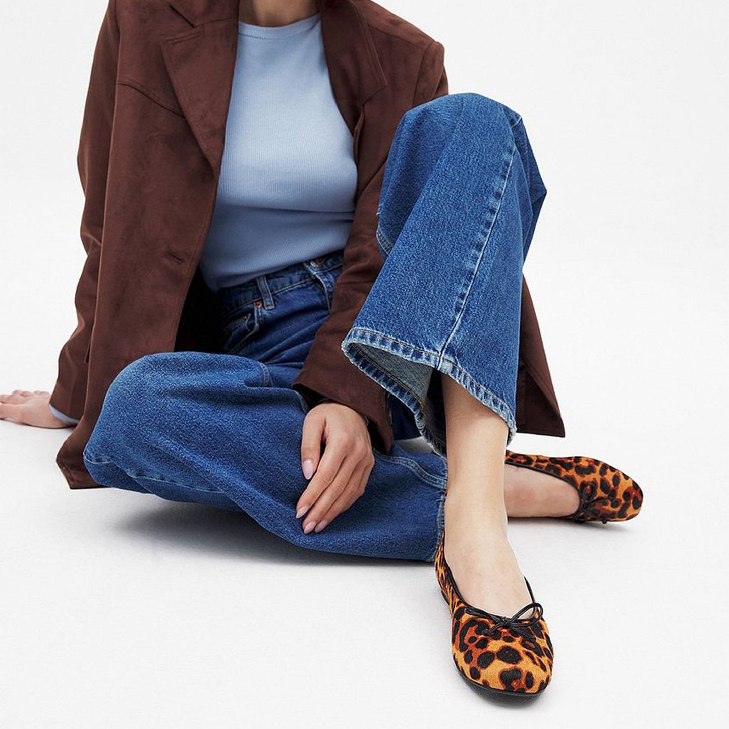 Leopard Pony Hair Vegan Leather Square-Toe Front Bow Detail Ballet Flats