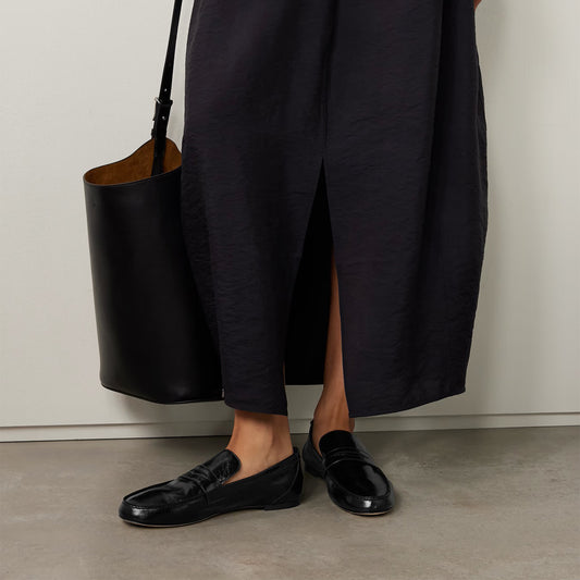 Black Vegan Leather Round-Toe Slip-On Chic Loafers Flats