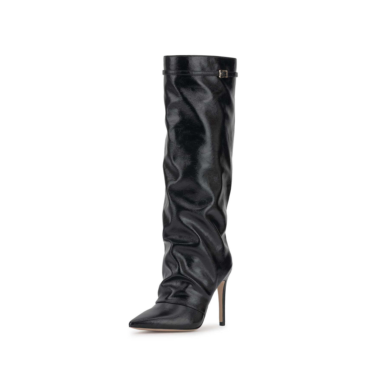 Black Pointed-Toe Sleek Half-Zip Knee High Simple Stiletto Boots