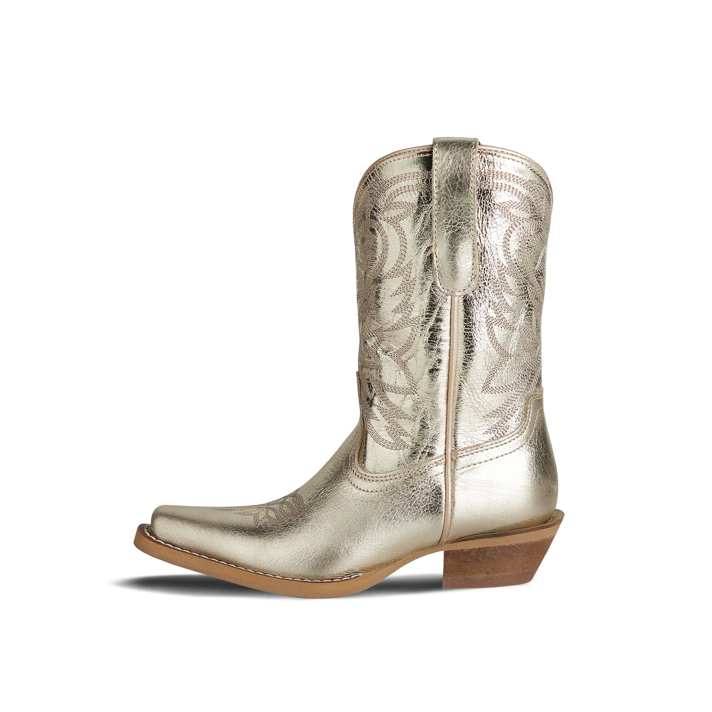 Metallic Champagne Snip-Toe Western Embroidery Ankle Classic Cowgirl Boots