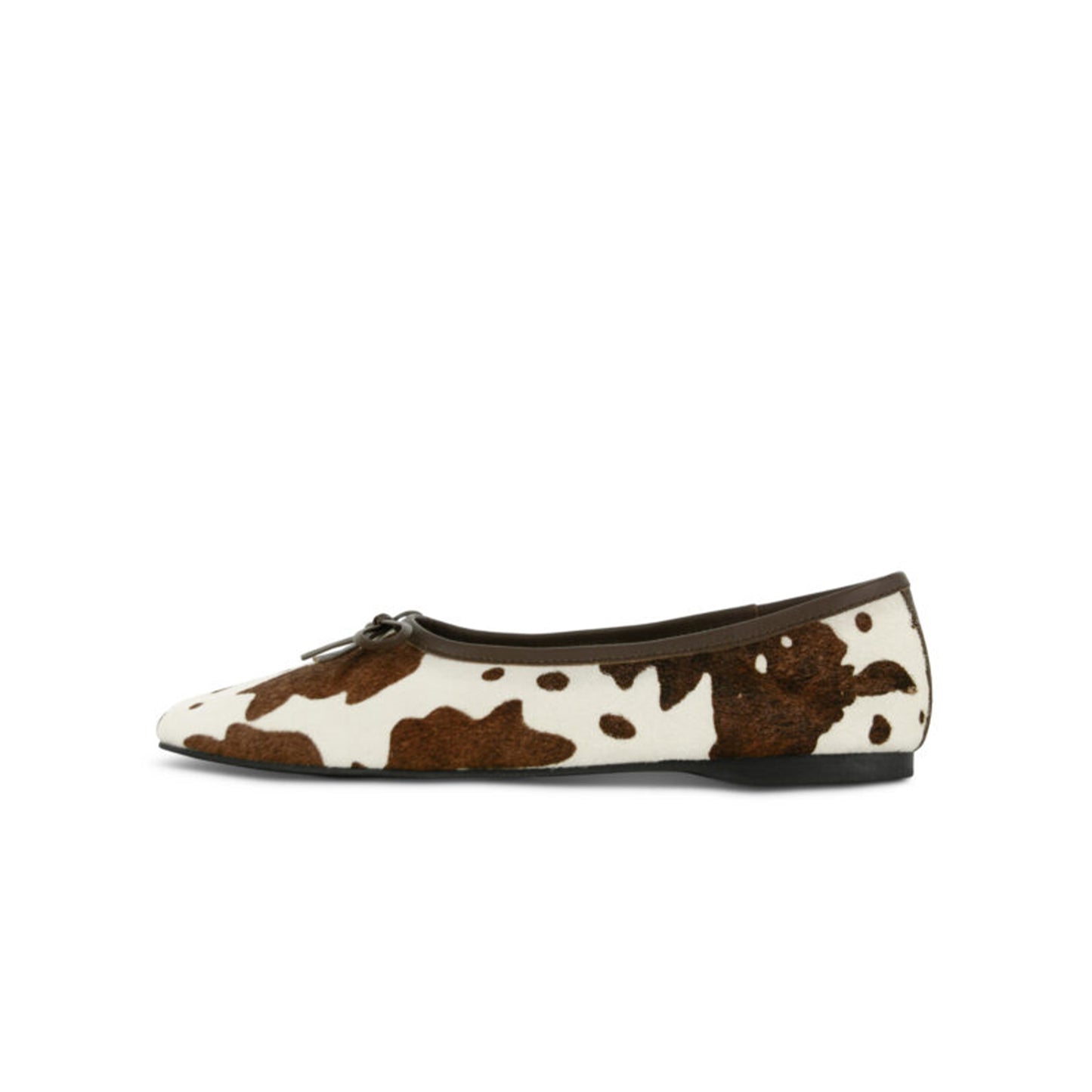 Cow Print Pony Hair Vegan Leather Square-Toe Front Bow Chic Ballet Flats