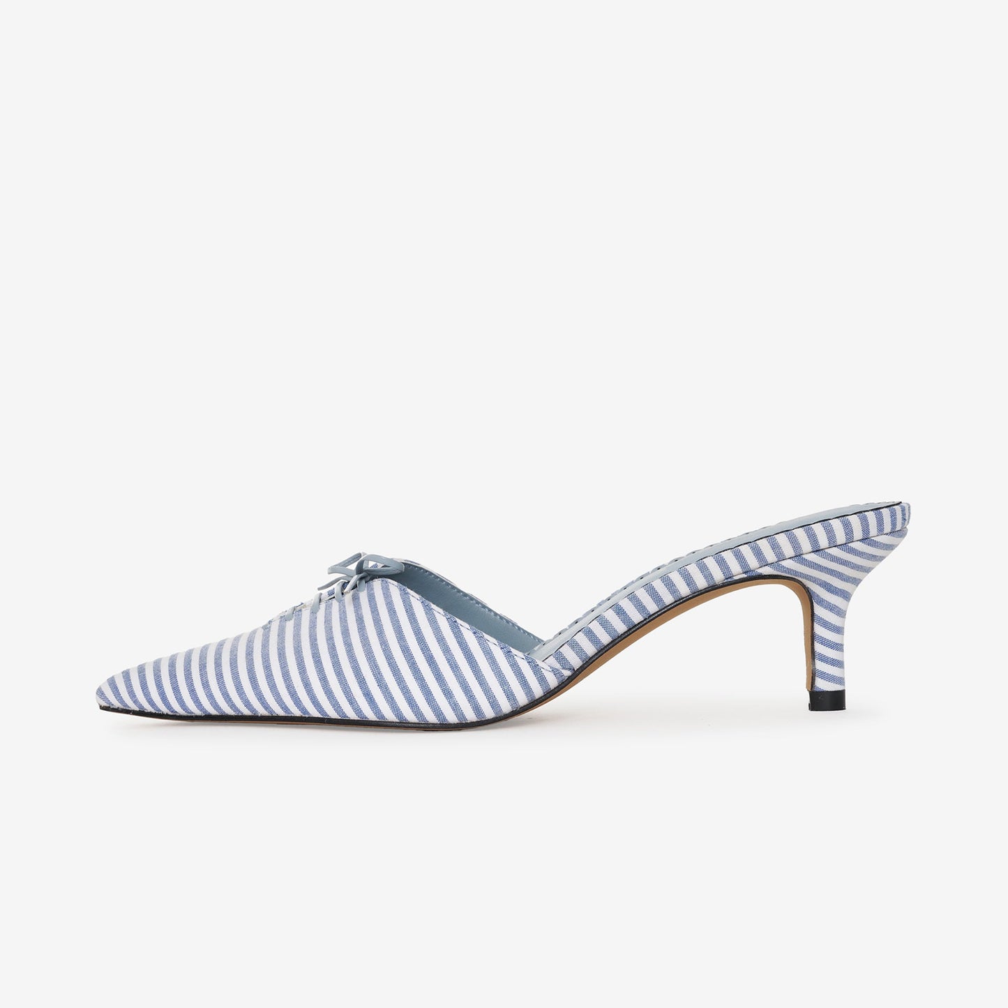 Blue Canvas Pointed-Toe Slip-On Backless Chic Kitten Heels