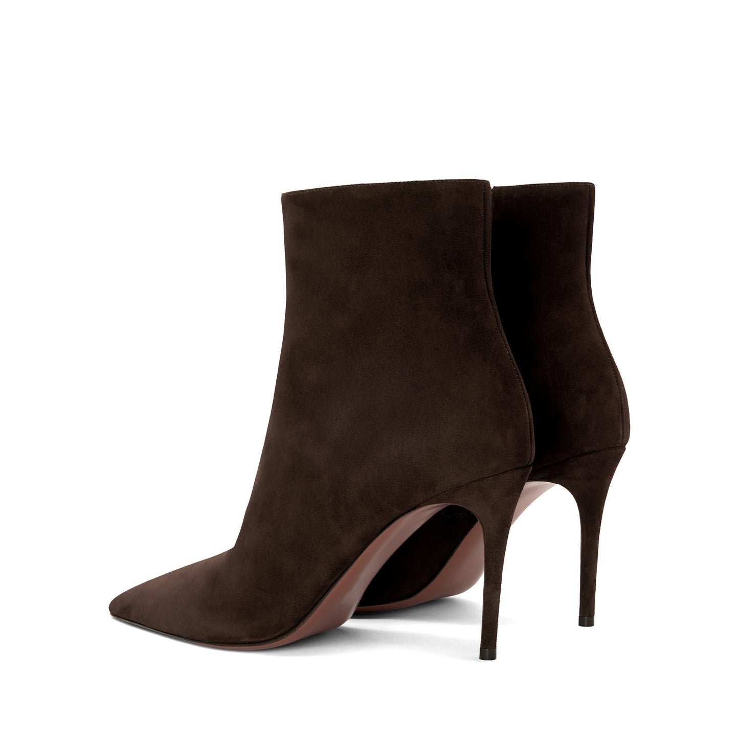 Ebony Faux Suede Pointed-Toe Classic Full-Zip Chic Ankle Stiletto Boots