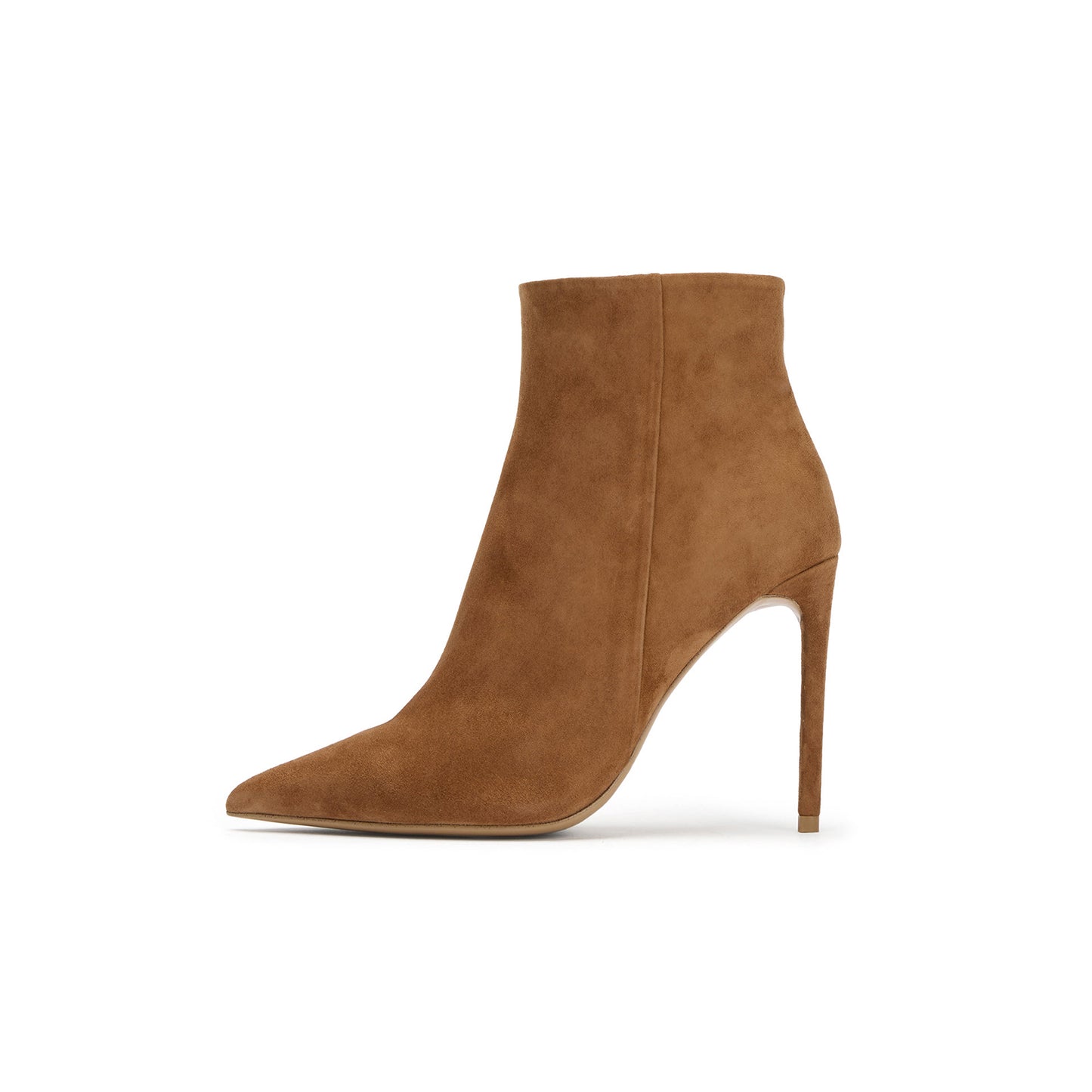 Taupe Faux Suede Pointed-Toe Full-Zip Sleek Ankle Stiletto Boots