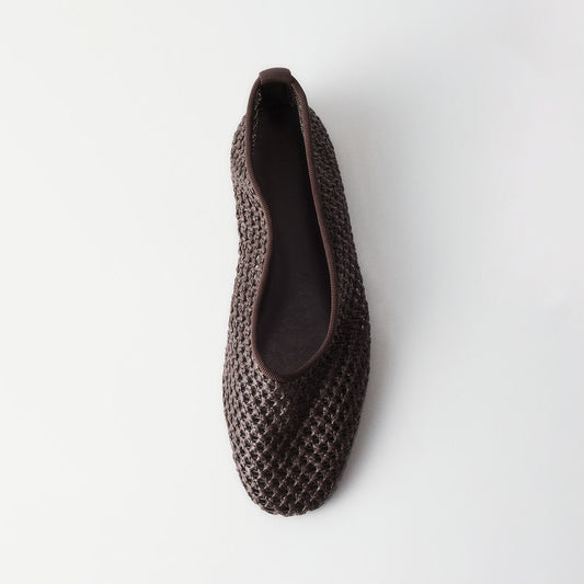 Coffee Woven Square-Toe Simple Slip-On Ballet Classic Flats