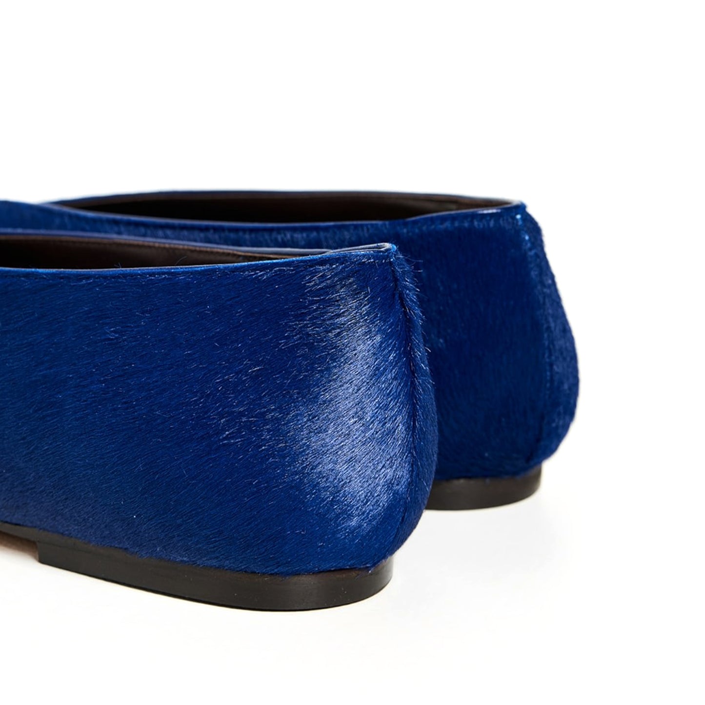 Blue Pony Hair Vegan Leather Pointed-Toe V-Cut Vamps Flats
