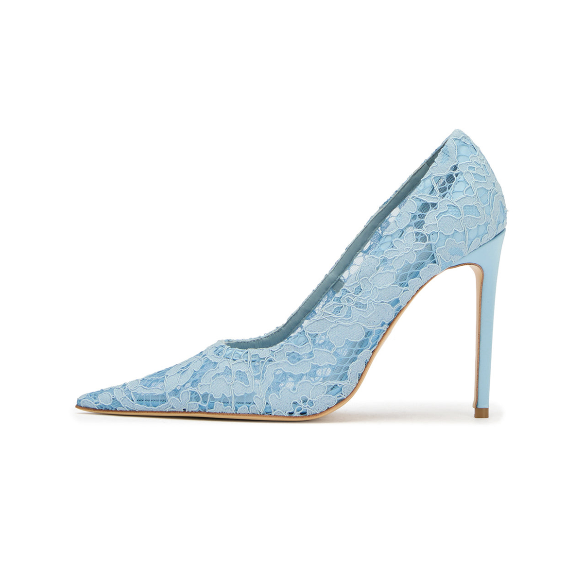 Blue Lace Mesh Pointed-Toe Slip-On High Heels Pumps
