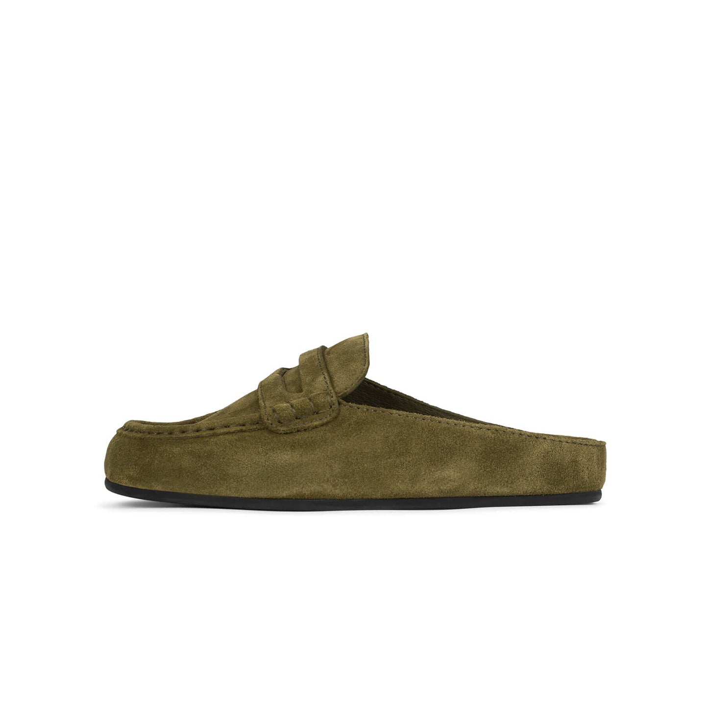 Olive Green Faux Suede Square-Toe Simple Slip-On Mules Flats