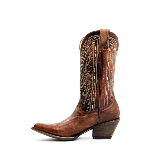 Dark Brown Pointed-Toe Western Embroidery Mid Calf Cowgirl Boots