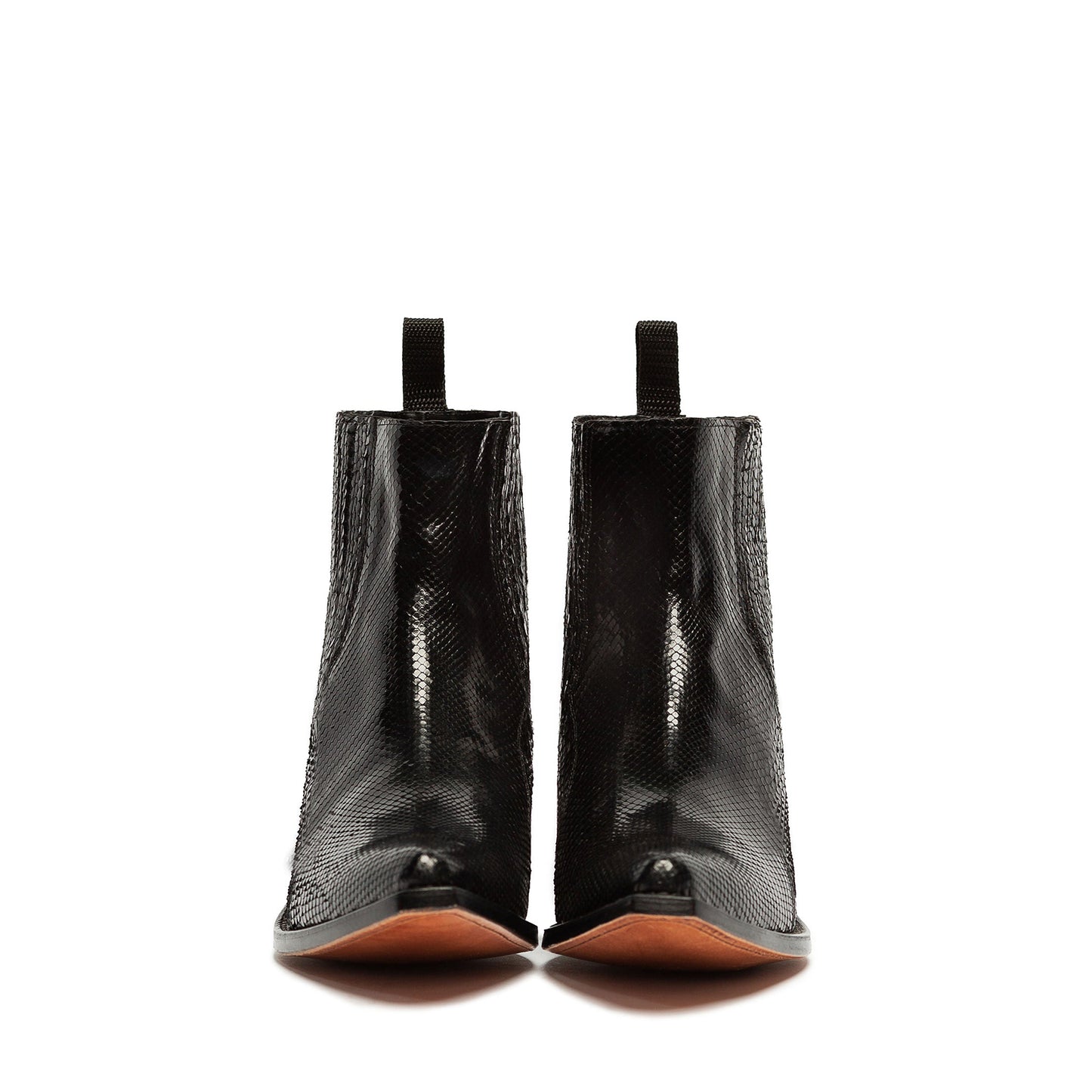 Black Snakeskin Print Pointed-Toe Simple Ankle Cowgirl Boots