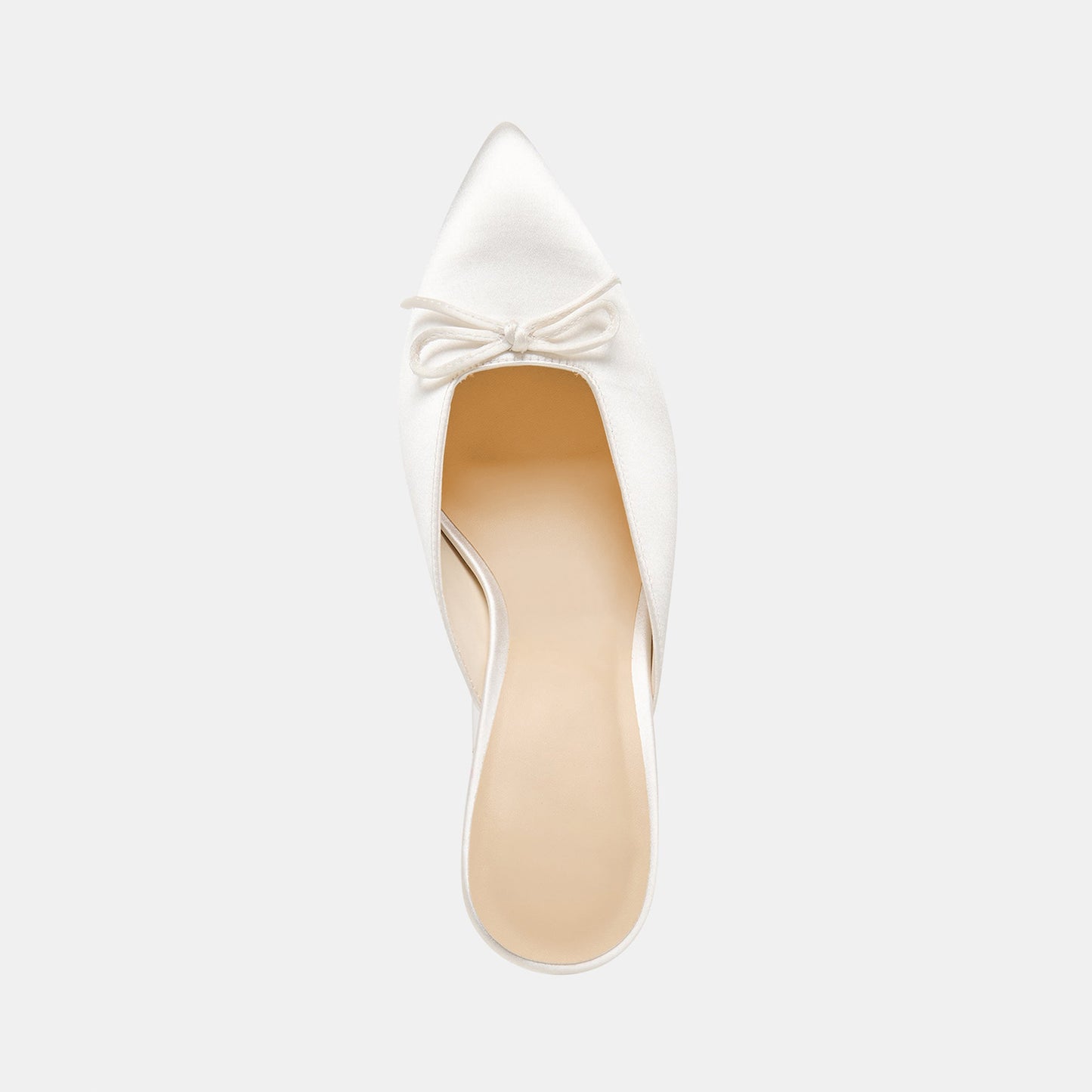 White Satin Pointed-Toe Stylish Front Bow Backless High Heels