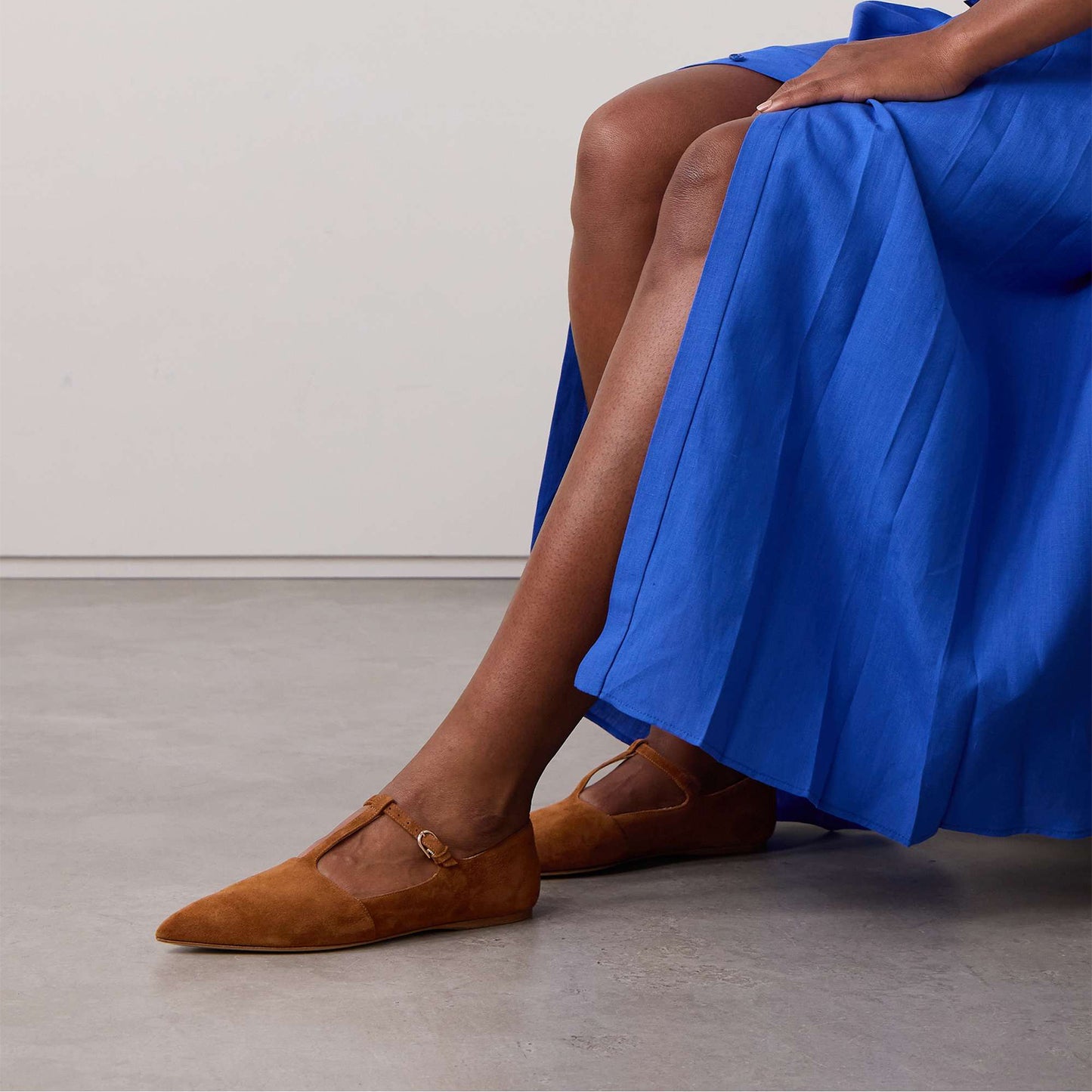 Camel Faux Suede Pointed-Toe Mary Jane Flats