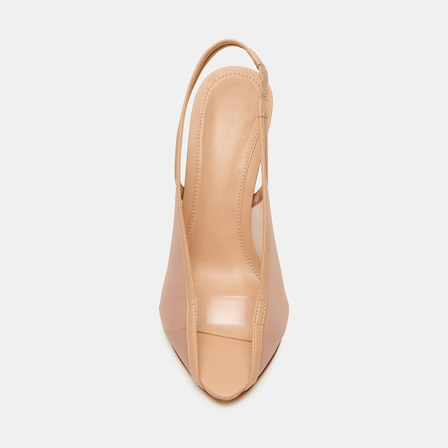 Nude Vegan Leather And Transparent Film Round-Toe Back Strap High Heels