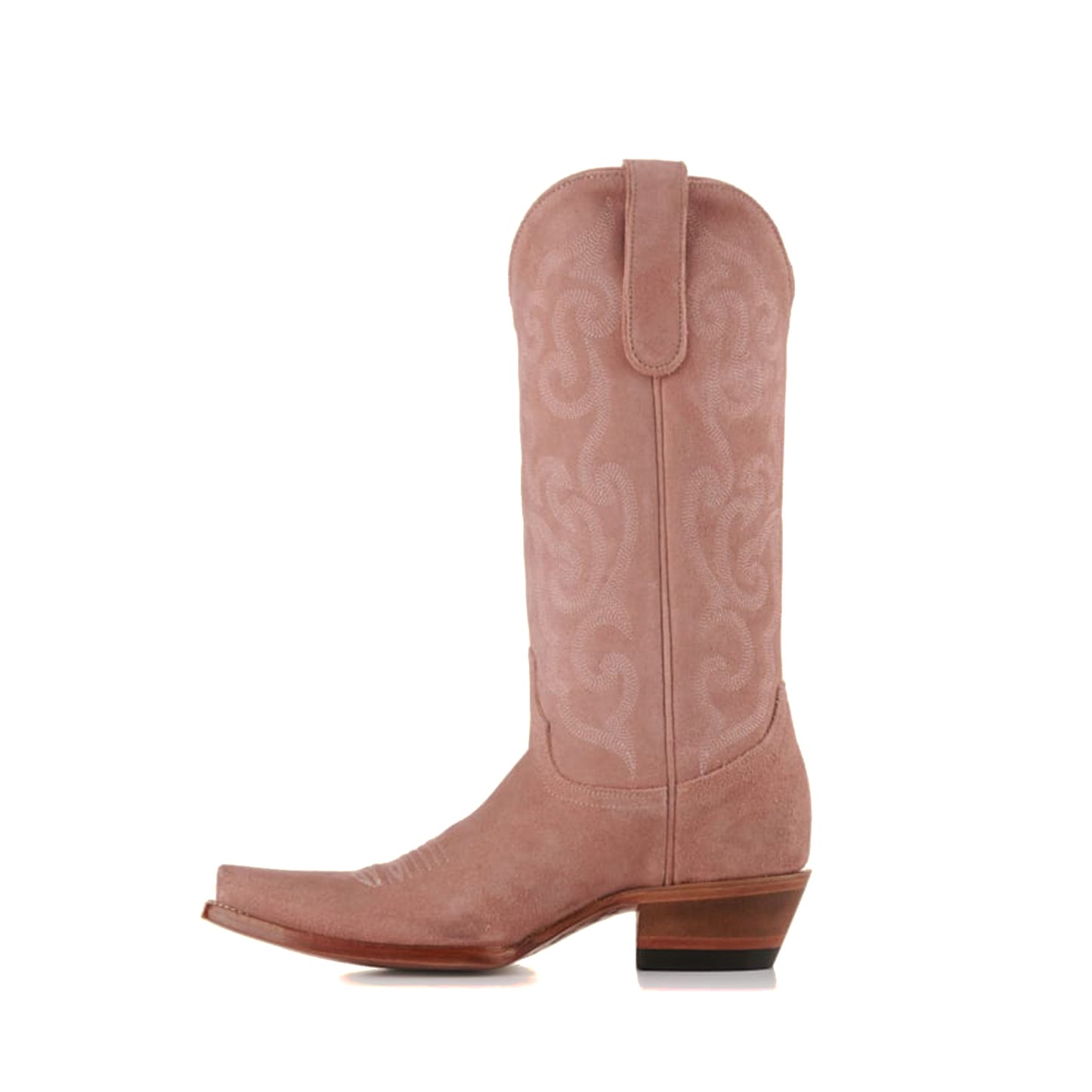 Pink Faux Suede Snip-Toe Delicate Embroidery Mid Calf Classic Cowgirl Boots